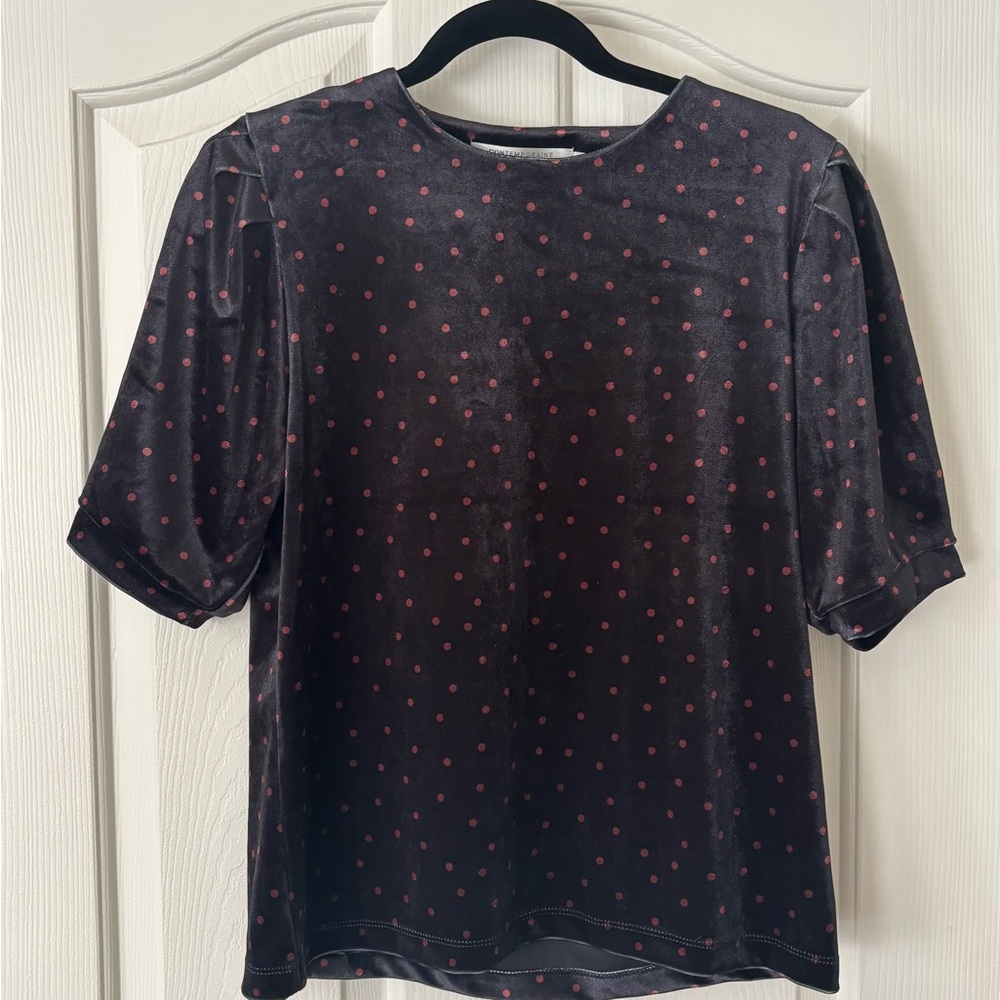 Simons Dark Velvet Tee with Red Dots